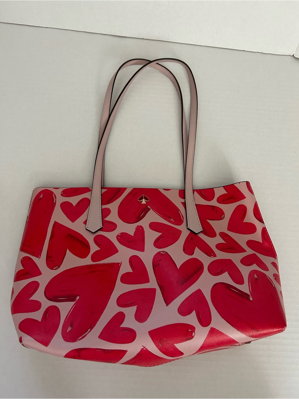 Kate Spade New York Molly Ever Fallen Pink and Red Heart Print Tote Bag